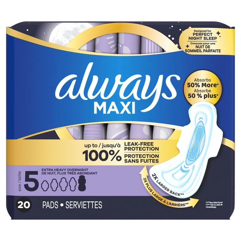 always Maxi Extra Heavy Overnight Flexi-Wings Pads, Size 5, 20 count