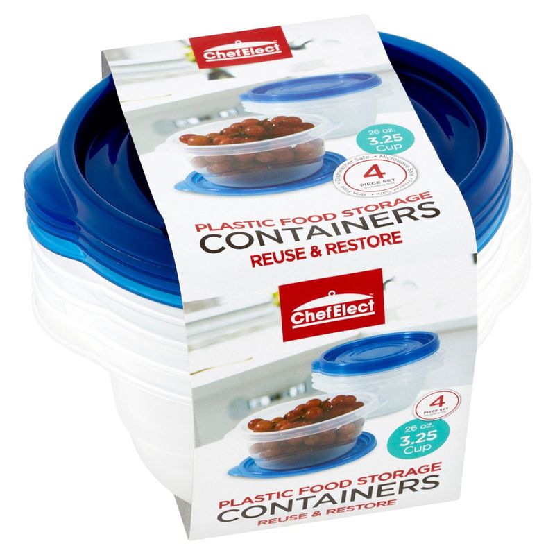 Chef Elect 3.25 Cup Plastic Food Storage Containers, 4 count