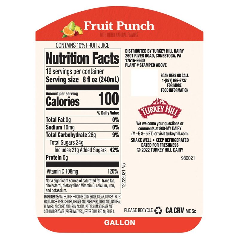 Turkey Hill Fruit Punch, one gallon