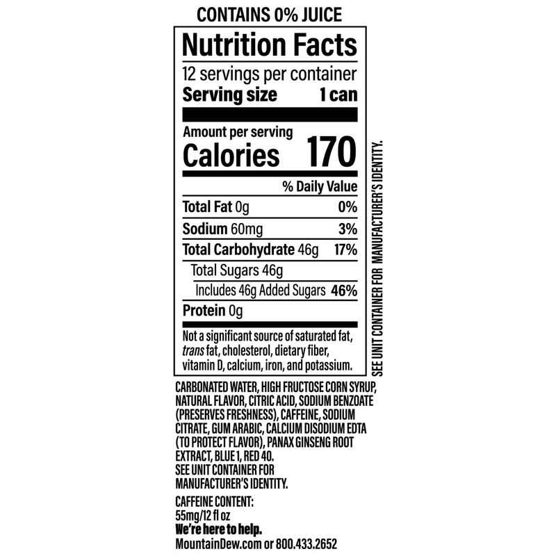 Mountain Dew Voltage Soda Raspberry 12 Fl Oz, 12 Count