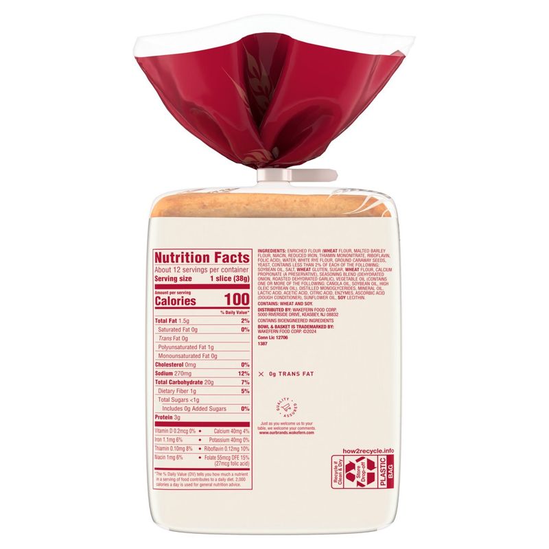 Bowl &amp; Basket Plain Jewish Rye Sliced Bread, 16 oz