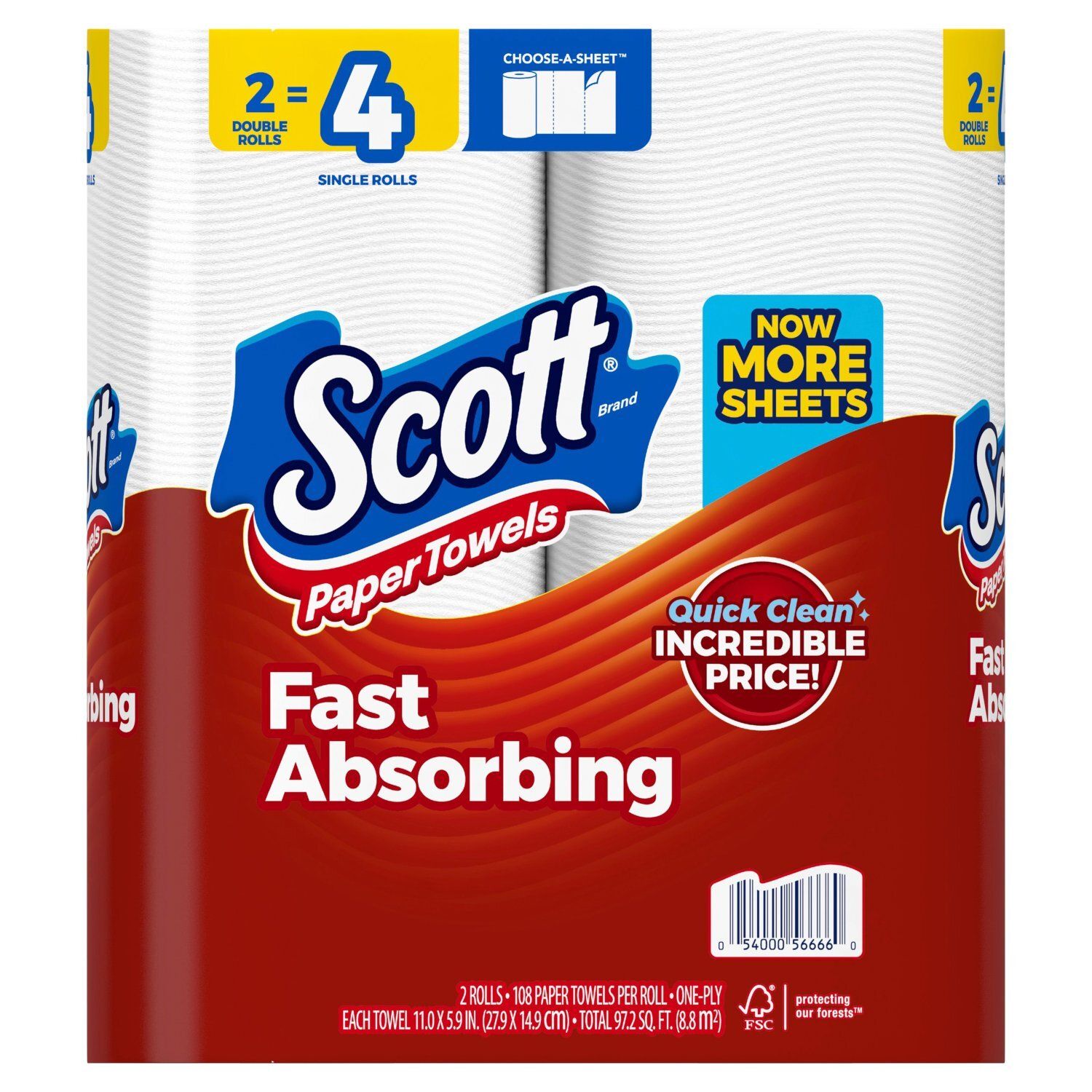 Scott Fast Absorbing Paper Towels, 2 count