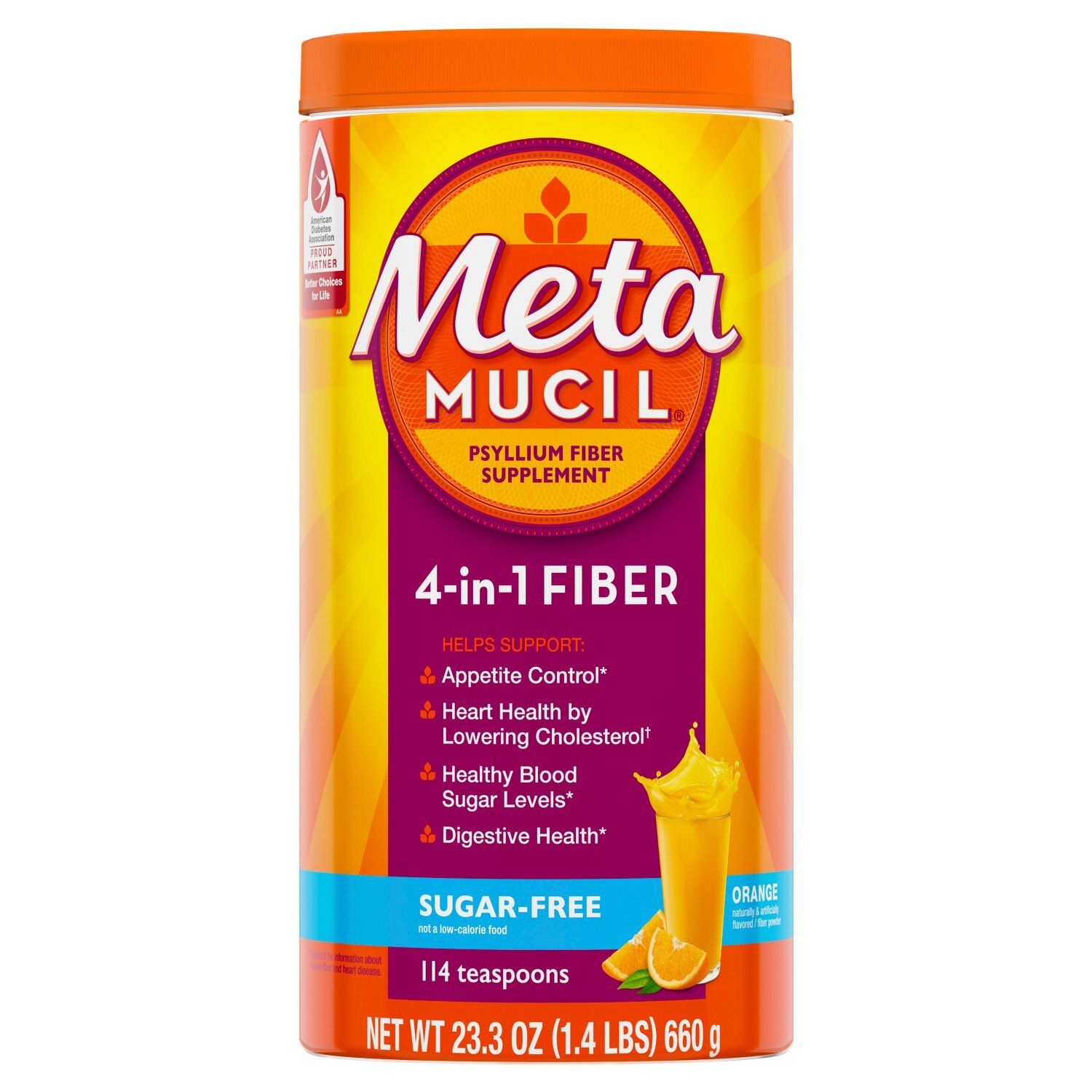 Metamucil Sugar-Free Orange 4-in-1 Psyllium Fiber Supplement, 23.3 oz