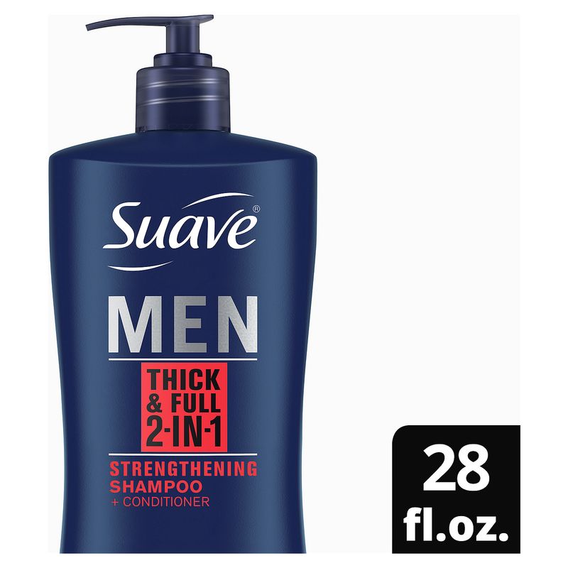Suave Men 2-in-1 Thick &amp; Full Strengthening Shampoo + Conditioner, 28 fl oz