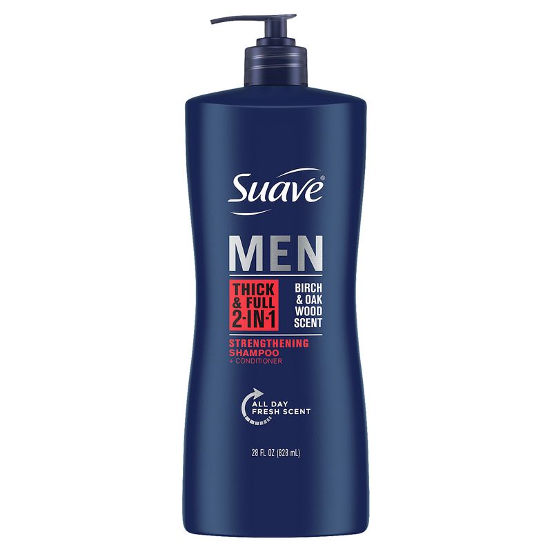 Suave Men 2-in-1 Thick &amp; Full Strengthening Shampoo + Conditioner, 28 fl oz