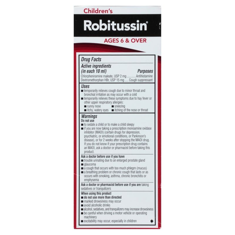 Children's Robitussin Nighttime Cough Fruit Punch Flavor DM Liquid, Ages 6 &amp; Over, 4 fl oz