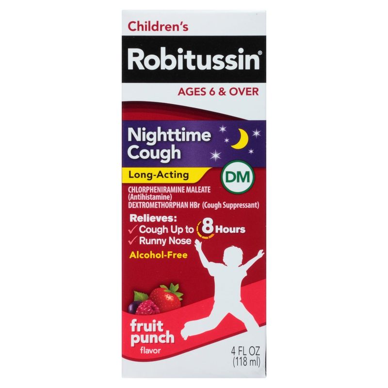 Children's Robitussin Nighttime Cough Fruit Punch Flavor DM Liquid, Ages 6 &amp; Over, 4 fl oz