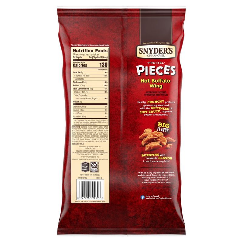 Snyder's of Hanover Hot Buffalo Wing Sourdough Hard Pretzel Pieces Party Size, 18 oz