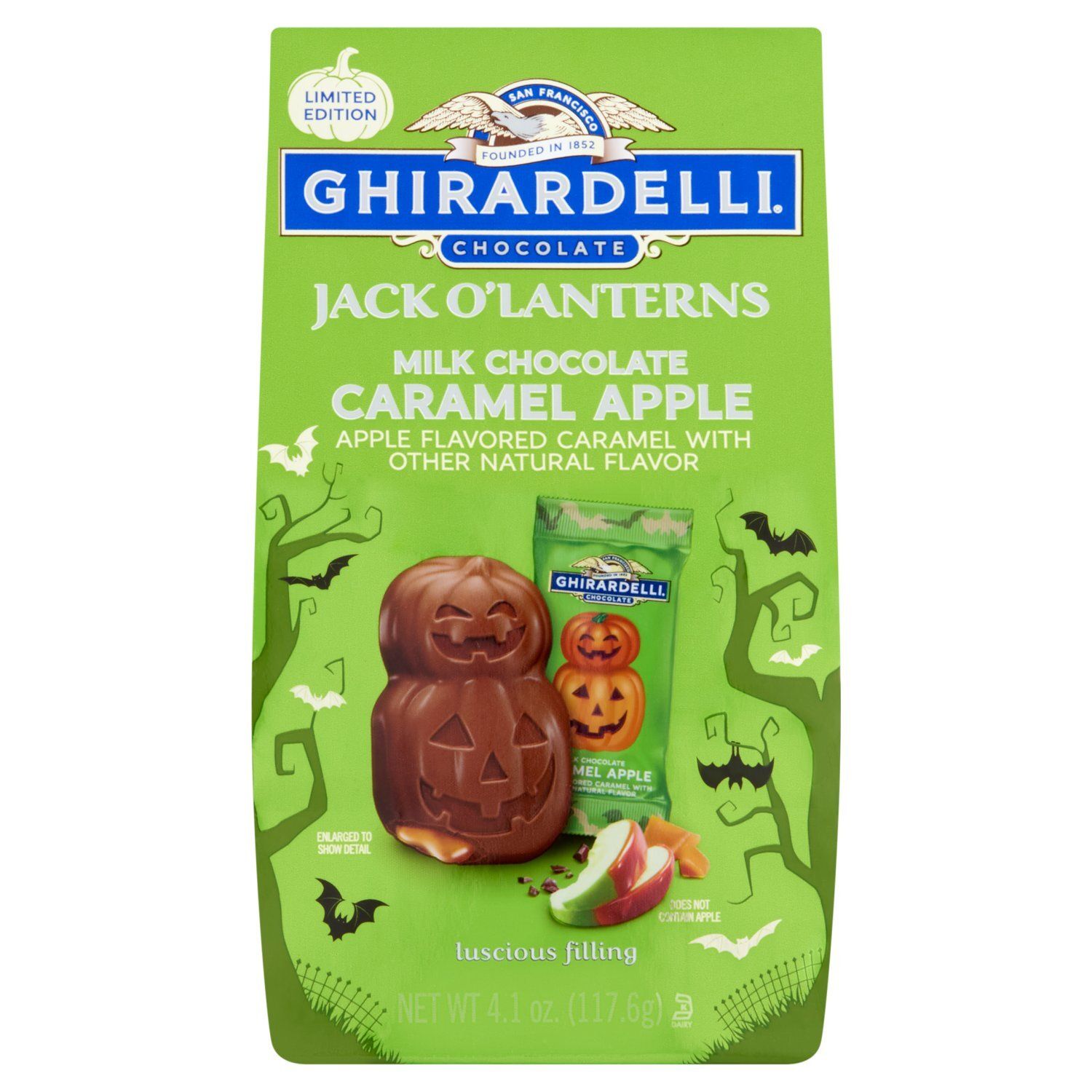Ghirardelli Chocolate Jack O'lanterns Caramel Apple Milk Chocolate Limited Edition, 4.1 oz