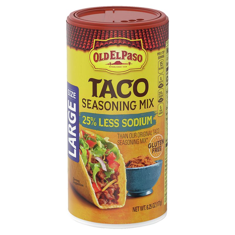 Old El Paso 25% Less Sodium Taco Seasoning Mix Large Size, 6.25 oz
