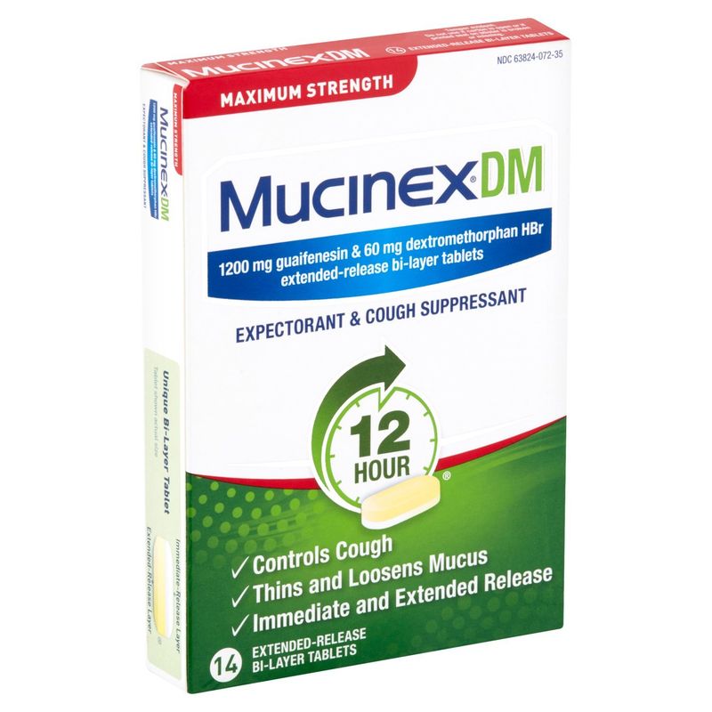 Mucinex DM Expectorant &amp; Cough Suppressant Extended-Release Bi-Layer Tablets, 1200 mg, 14 count