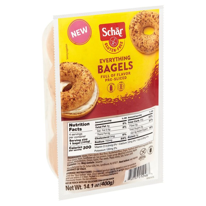 Schär Gluten-Free Full of Flavor Pre-Sliced Everything Bagels, 14.1 oz