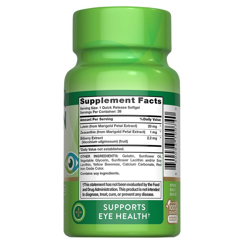 Nature's Truth Lutein Plus Zeaxanthin &amp; Bilberry Dietary Supplement, 39 count
