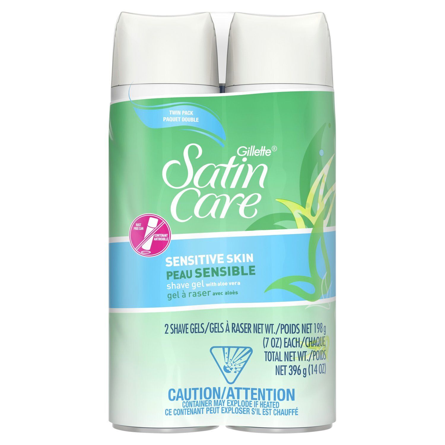 Gillette Satin Care Sensitive Skin Shave Gel with Aloe Vera Twin Pack, 7 oz, 2 count