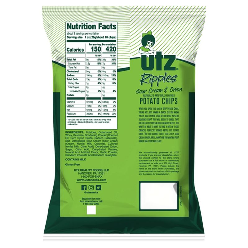 Utz Ripples Gluten Free Sour Cream &amp; Onion Potato Chips, 2.75 oz
