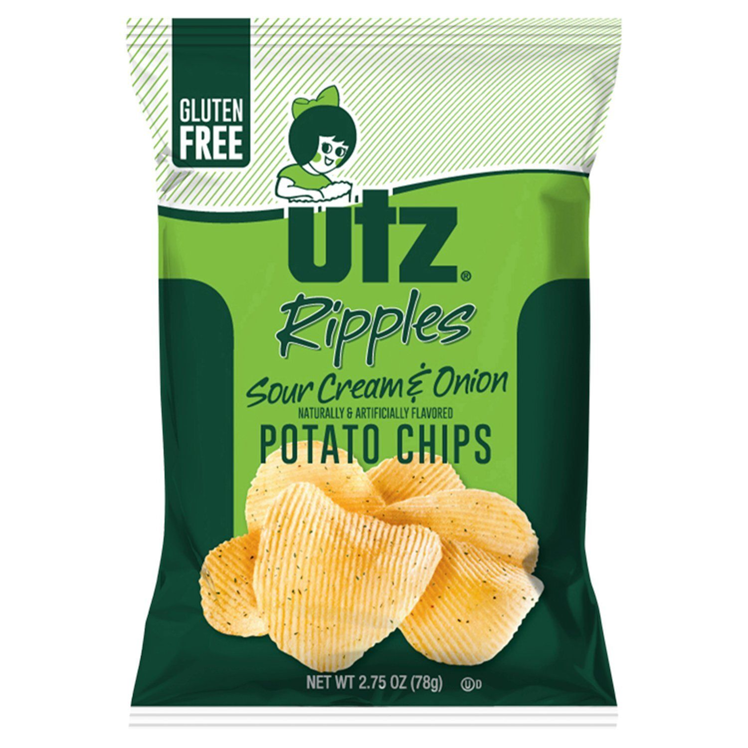 Utz Ripples Gluten Free Sour Cream &amp; Onion Potato Chips, 2.75 oz