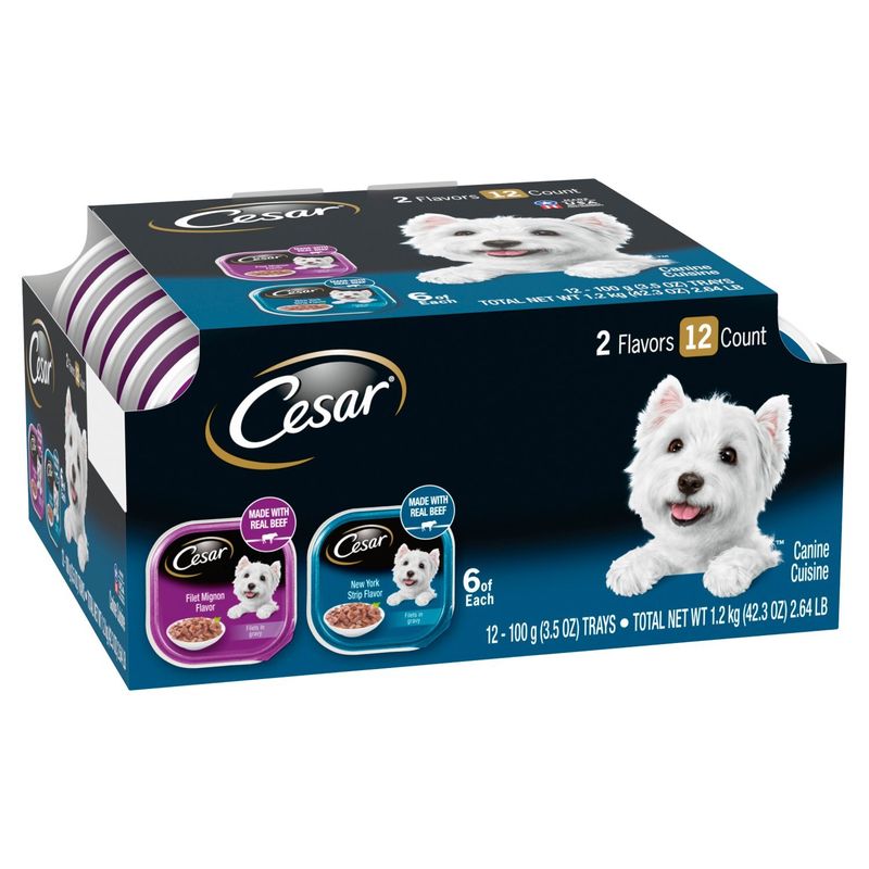CESAR Adult Wet Dog Food Filets in Gravy Variety, Filet Mignon &amp; New York Strip, (12) 3.5 oz. Trays