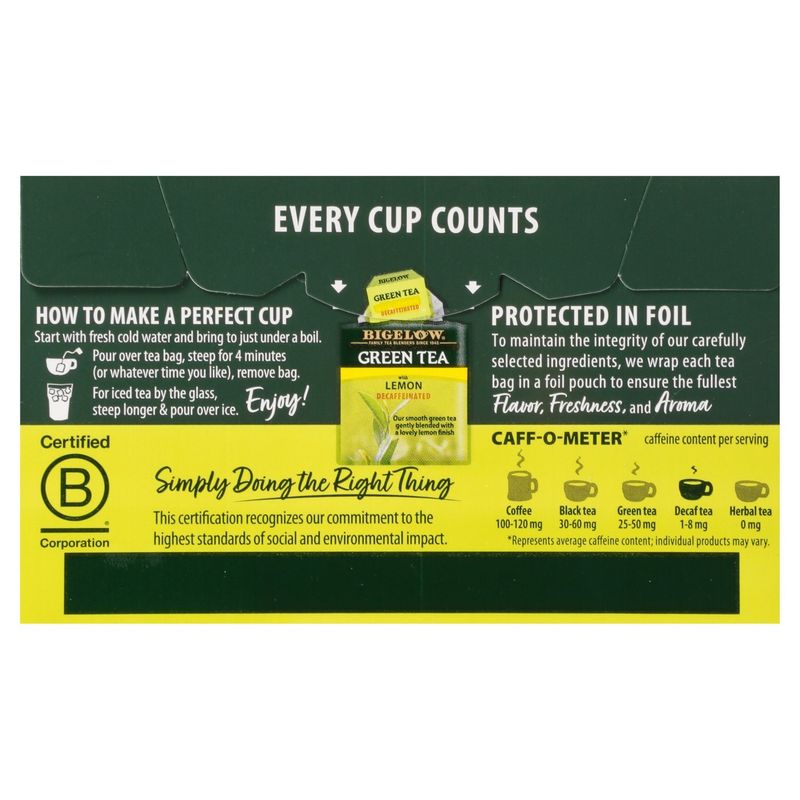 Bigelow Decaffeinated Green Tea Bags with Lemon, .91 oz