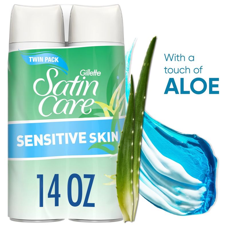 Gillette Satin Care Sensitive Skin Shave Gel with Aloe Vera Twin Pack, 7 oz, 2 count