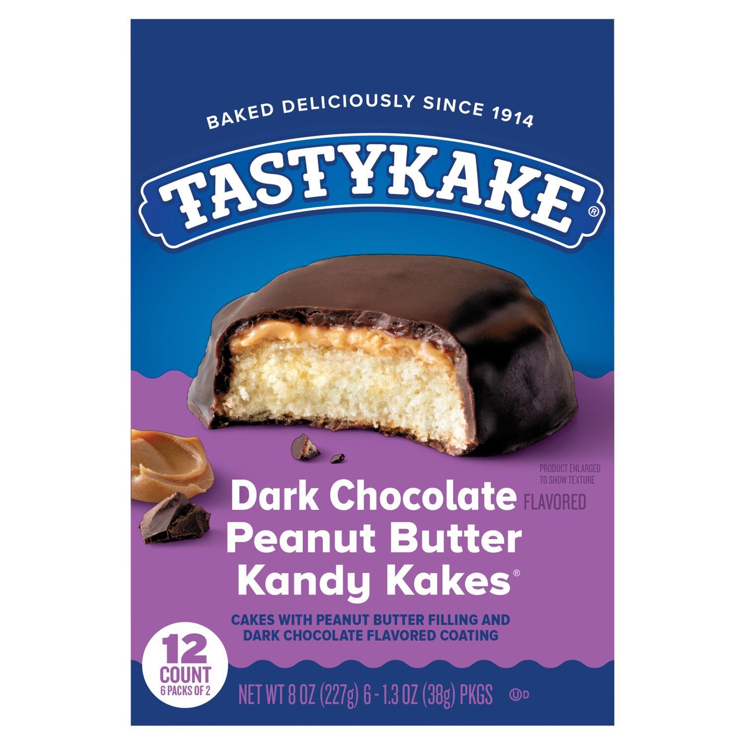 Tastykake Dark Chocolate Flavored Peanut Butter Kandy Kakes, 1.3 oz, 6 count