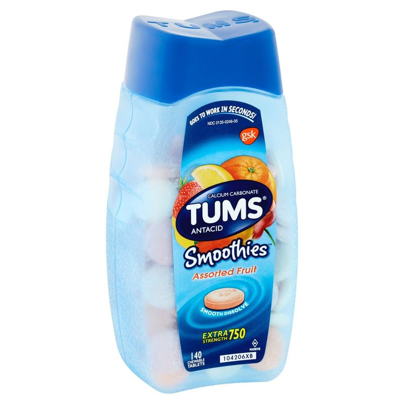 Tums Smoothies Assorted Fruit Extra Strength 750 Chewable Tablets, 140 count