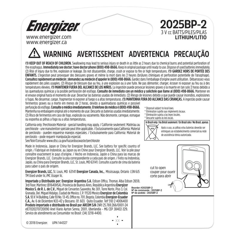 Energizer 2025 Batteries (2 Pack), 3V Lithium Coin Batteries