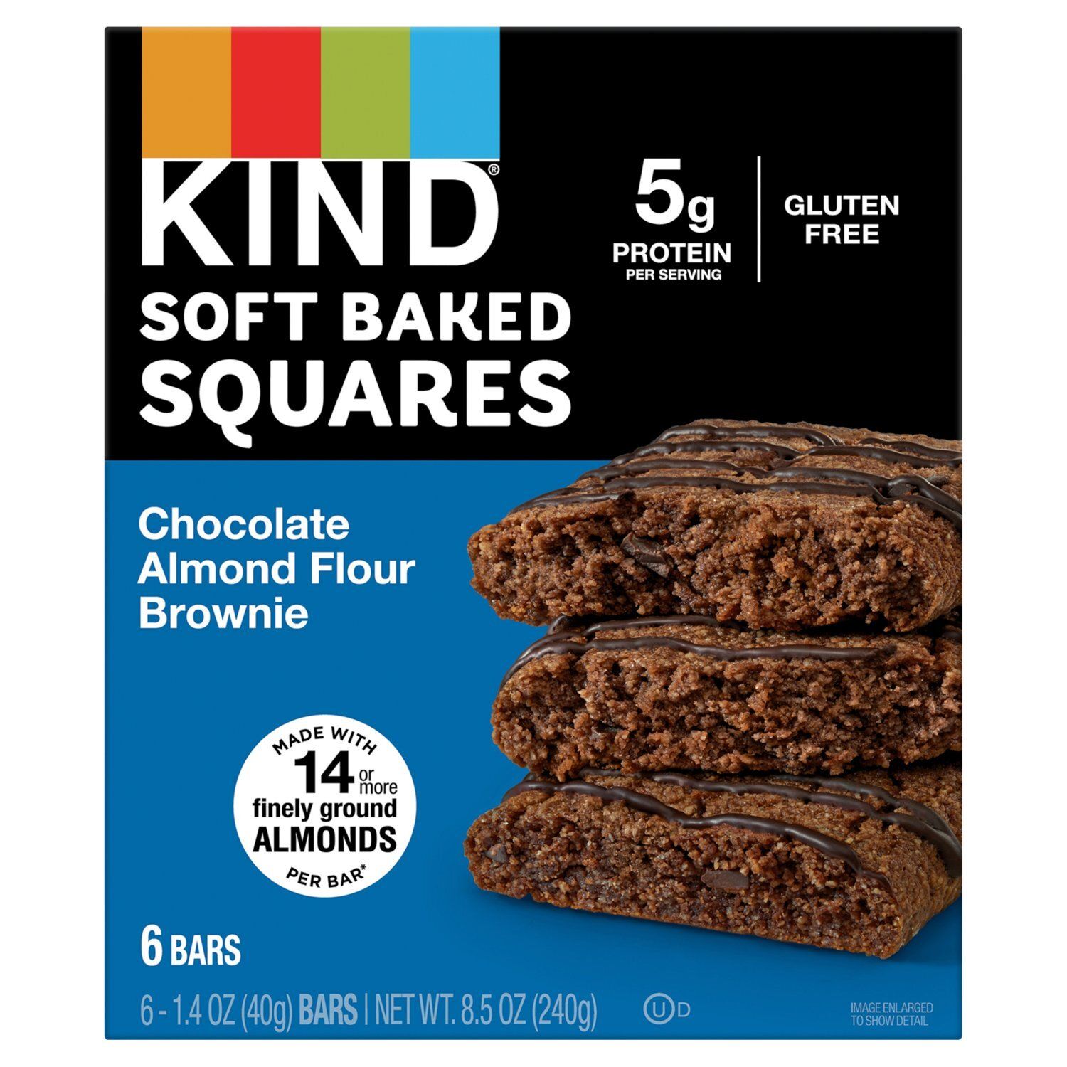 Kind Chocolate Almond Flour Brownie Soft Baked Squares Bars, 1.4 oz, 6 count