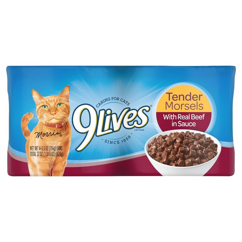 9Lives Tender Morsel with Real Beef in Sauce Cat Food, 5.5 oz, 4 count