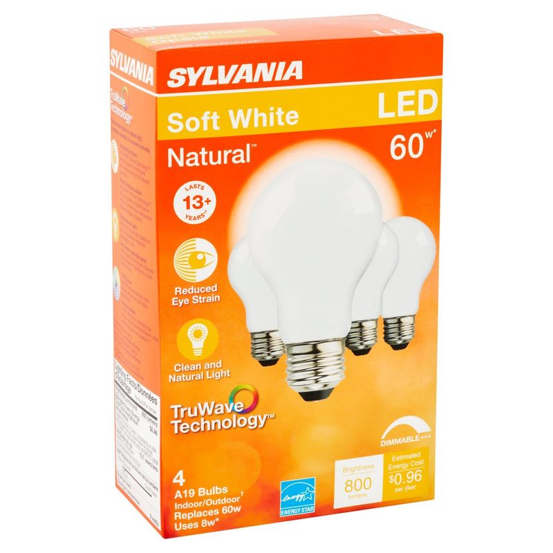 Sylvania Natural LED 60W Soft White A19 Bulbs, 4 count