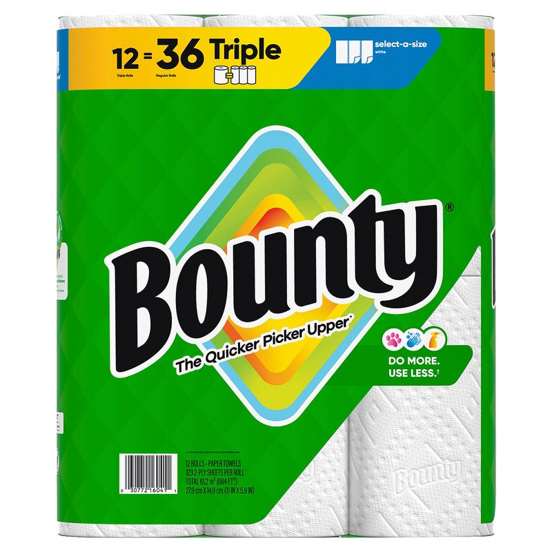Bounty Triple Paper Towel Rolls, 12 count