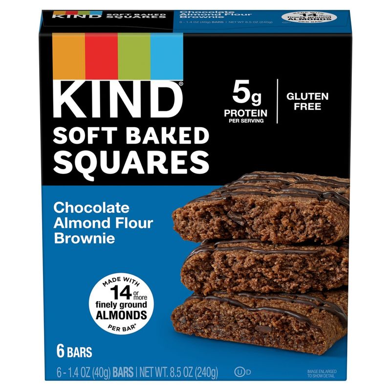 Kind Chocolate Almond Flour Brownie Soft Baked Squares Bars, 1.4 oz, 6 count