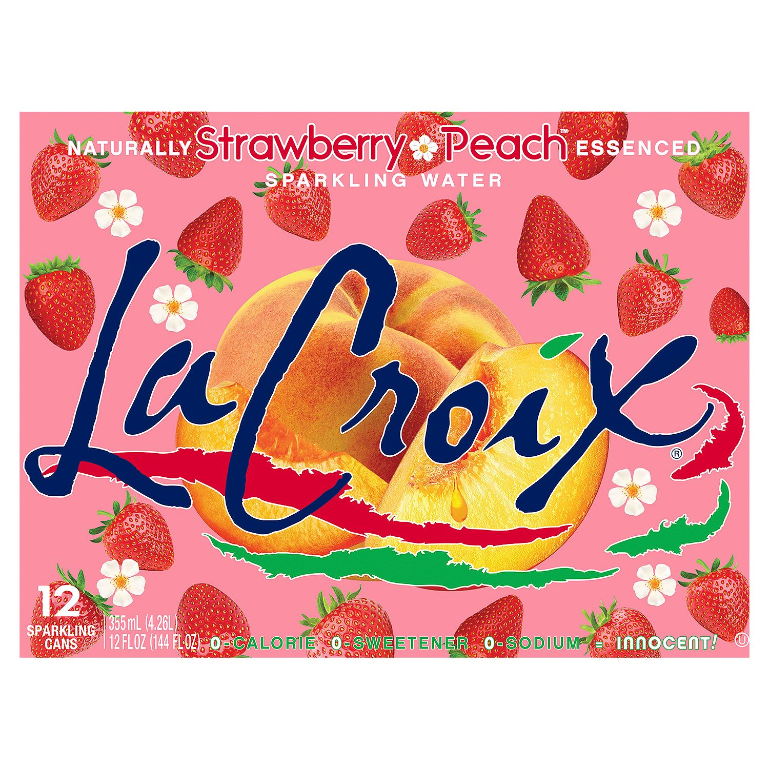 LaCroix Naturally Strawberry Peach Essenced Sparkling Water, 12 fl oz, 12 count