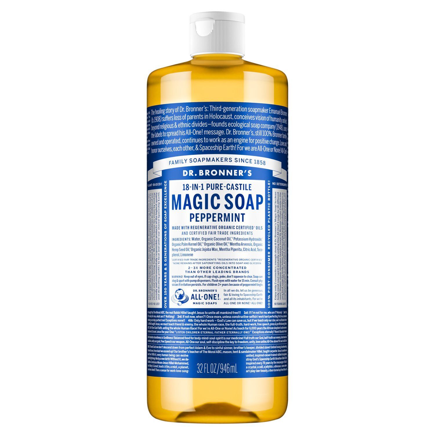 Dr. Bronner's 18-in-1 Pure-Castile Peppermint Magic Soap, 32 fl oz
