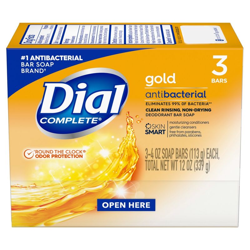 Dial Complete Gold Antibacterial Deodorant Bar Soap, 4 oz, 3 count