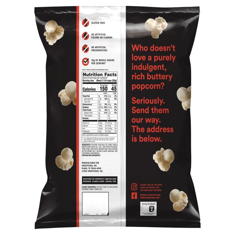 Smartfood Popcorn Movie Theater Butter Flavored 6.25 Ounce