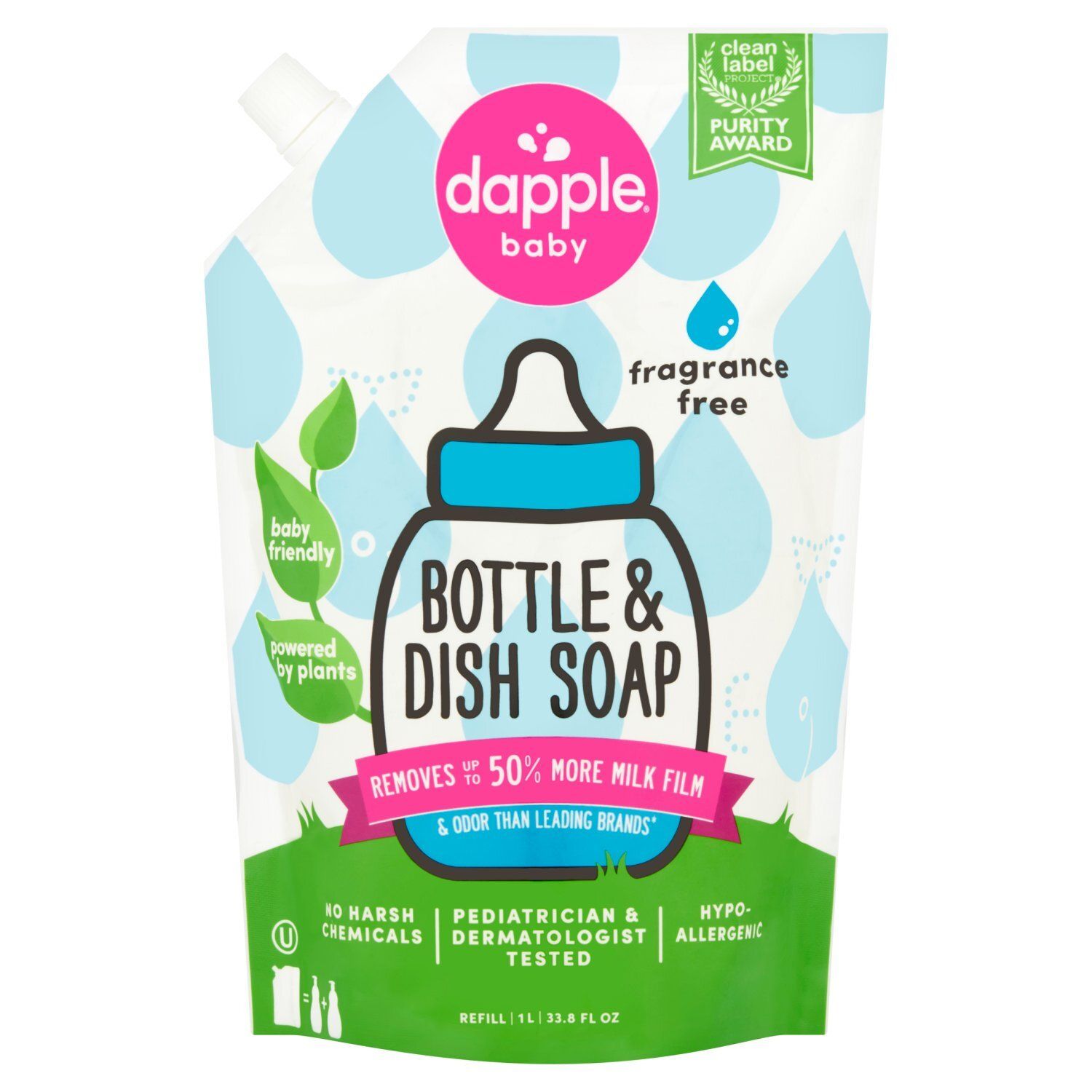 Dapple Baby Bottle &amp; Dish Soap Refill, 33.8 fl oz
