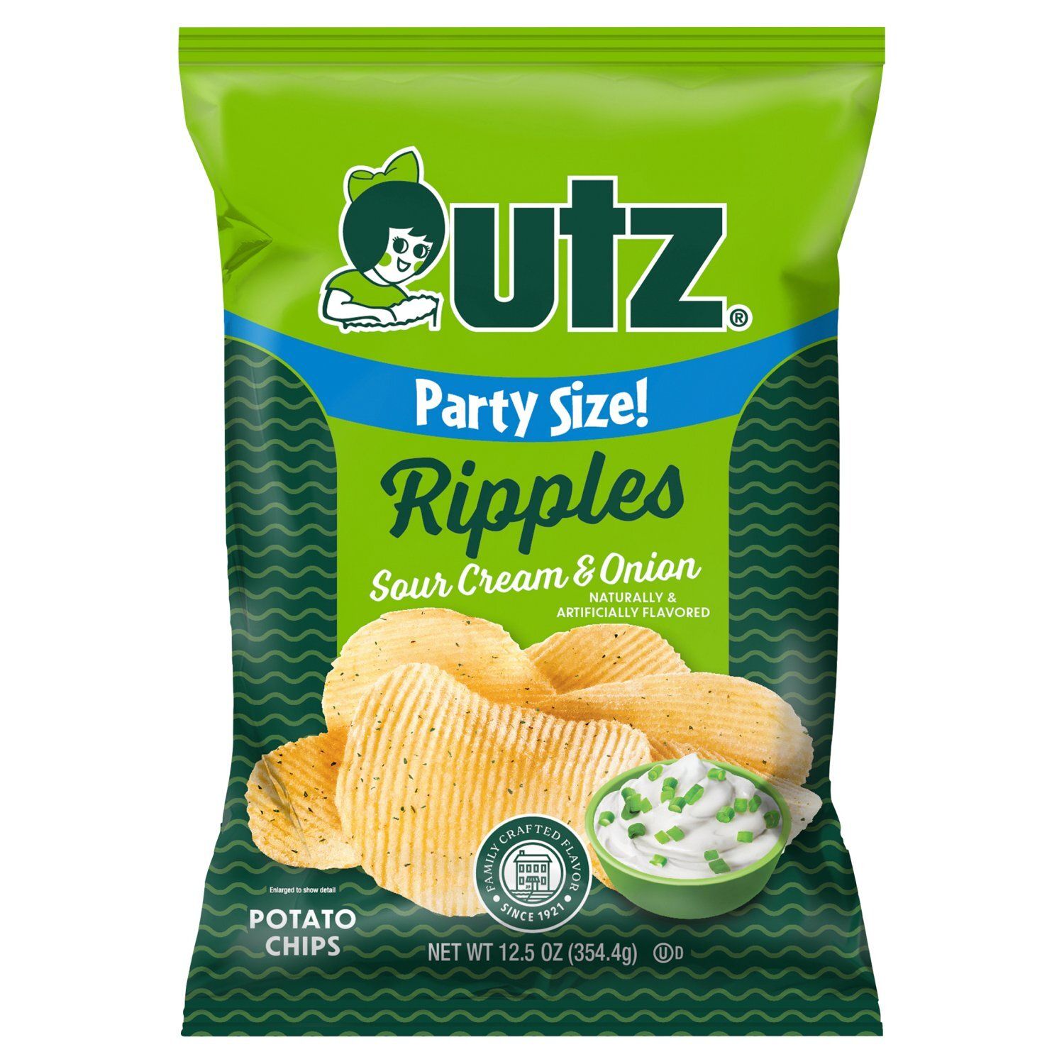 Utz Ripples Sour Cream &amp; Onion Potato Chips Party Size!, 12.5 oz
