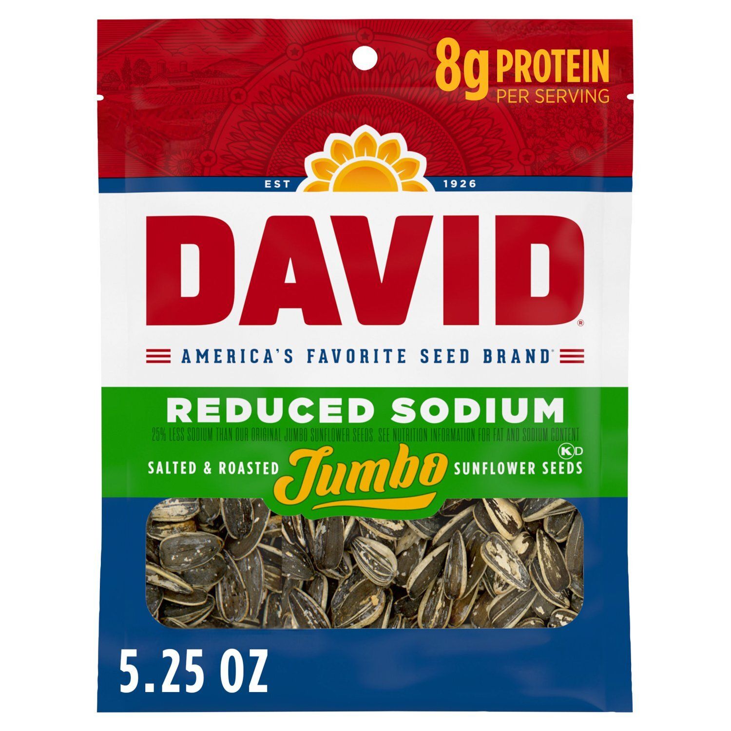 David Reduced Sodium Salted &amp; Roasted Jumbo Sunflower Seeds, 5.25 oz