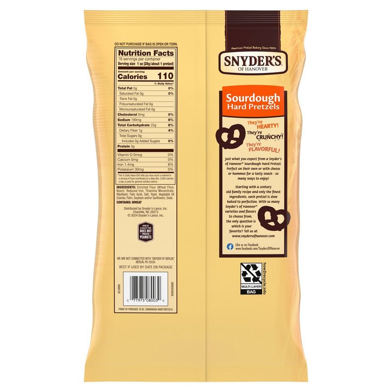 Snyder's of Hanover Sourdough Hard Pretzels Family Size!, 16 oz
