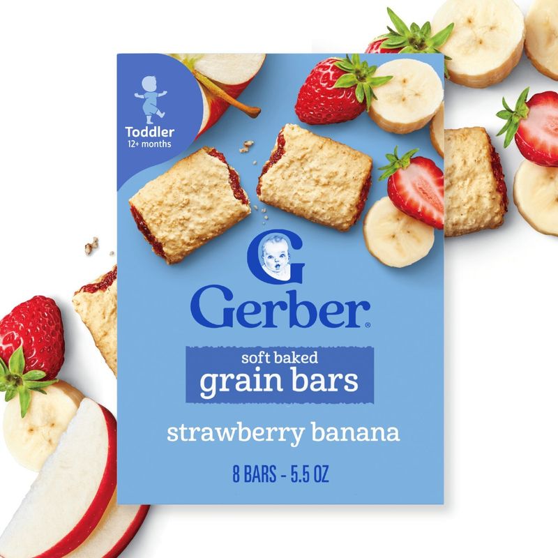 Gerber Strawberry Banana Soft Baked Grain Bars Baby Food, Toddler 12+ months, 8 count, 5.5 oz