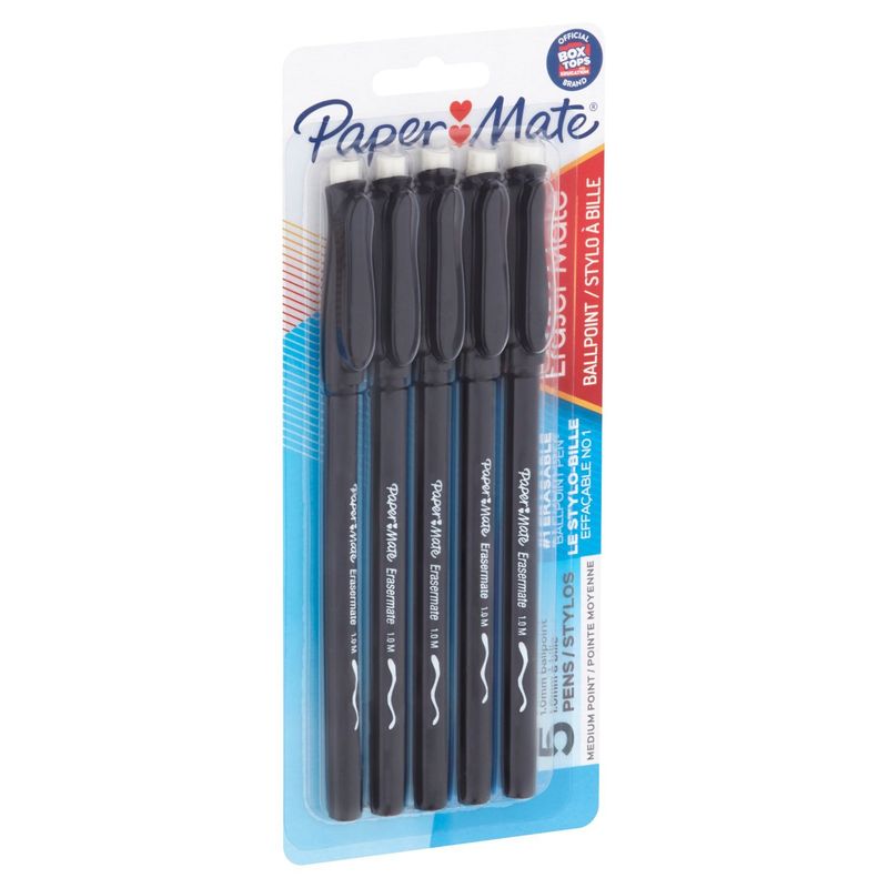 Paper Mate Eraser Mate 1.0mm Medium Ballpoint Pens, 5 count
