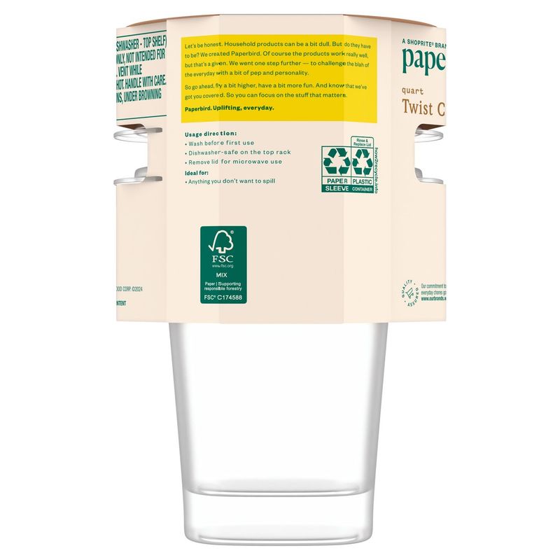 Paperbird Quart Twist Containers &amp; Lids 32 Fl Oz, 2 count