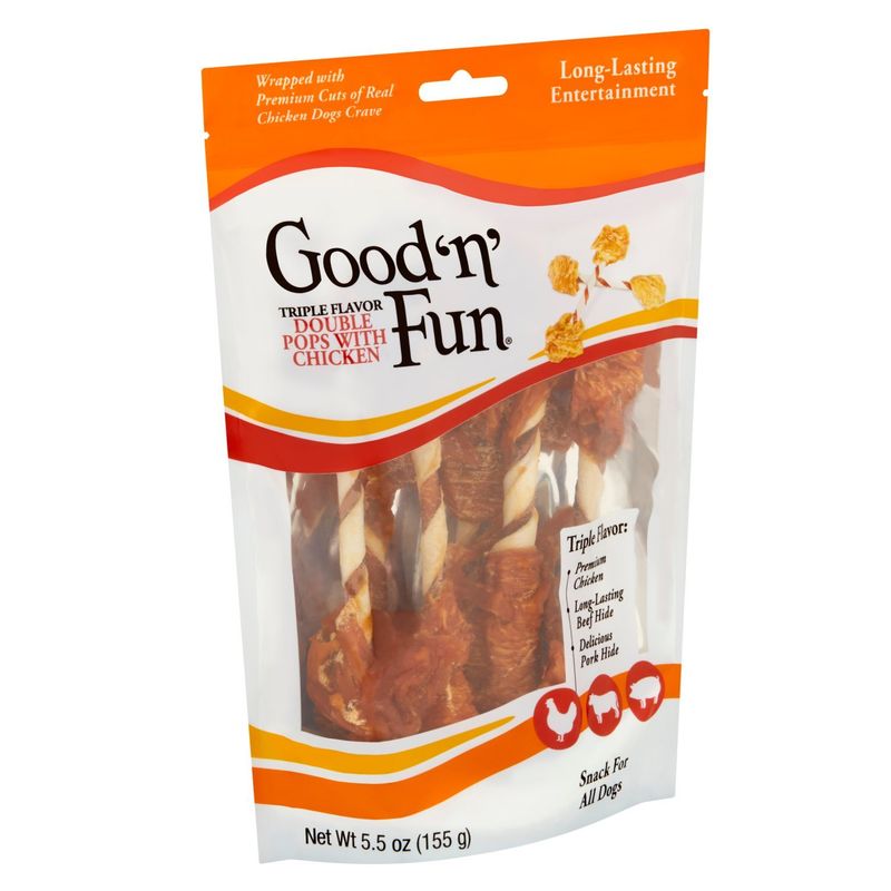 Good 'n' Fun Triple Flavor Double Pops with Chicken Snack for All Dogs, 5.5 oz