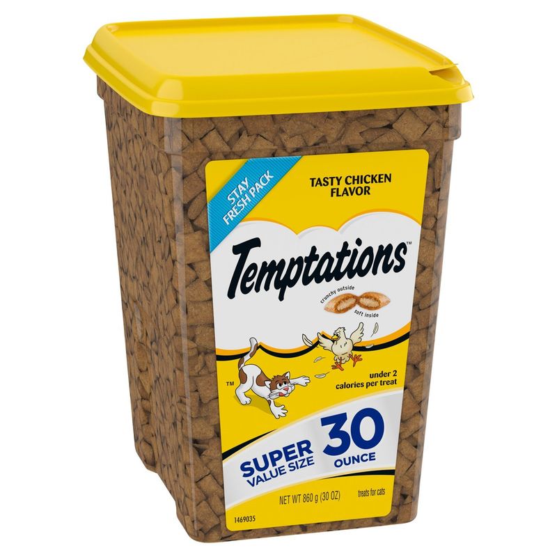 TEMPTATIONS Classic Crunchy and Soft Cat Treats Tasty Chicken Flavor, 30 oz. Tub