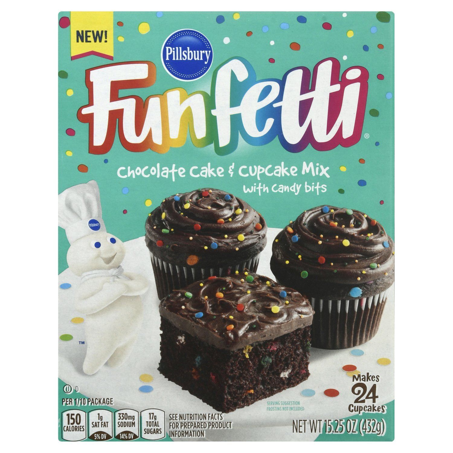 Pillsbury Funfetti Chocolate Cake &amp; Cupcake Mix with Candy Bits, 15.25 oz