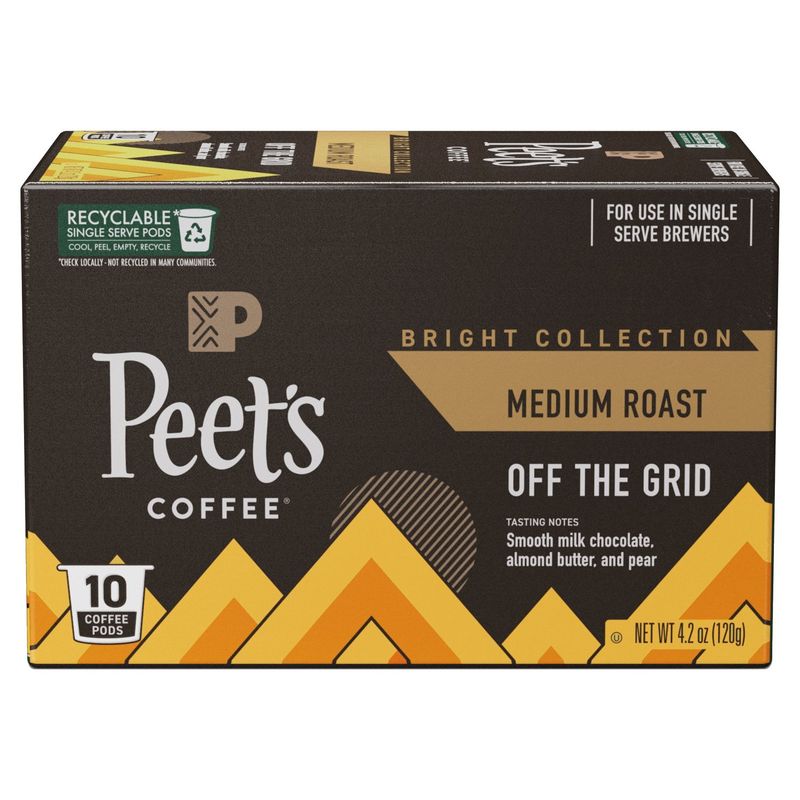 Peet's Coffee Bright Collection Off the Grid Medium Roast Coffee Pods, 10 count, 4.2 oz