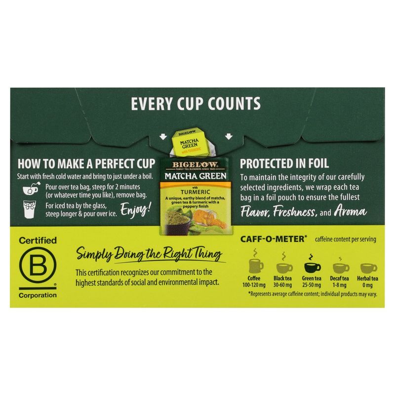 Bigelow Matcha Green with Turmeric Tea Bags, 18 count, .82 oz