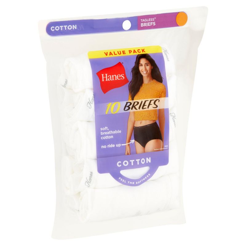 Hanes Ladies Cotton Tagless Briefs Value Pack, Size 9, 10 count