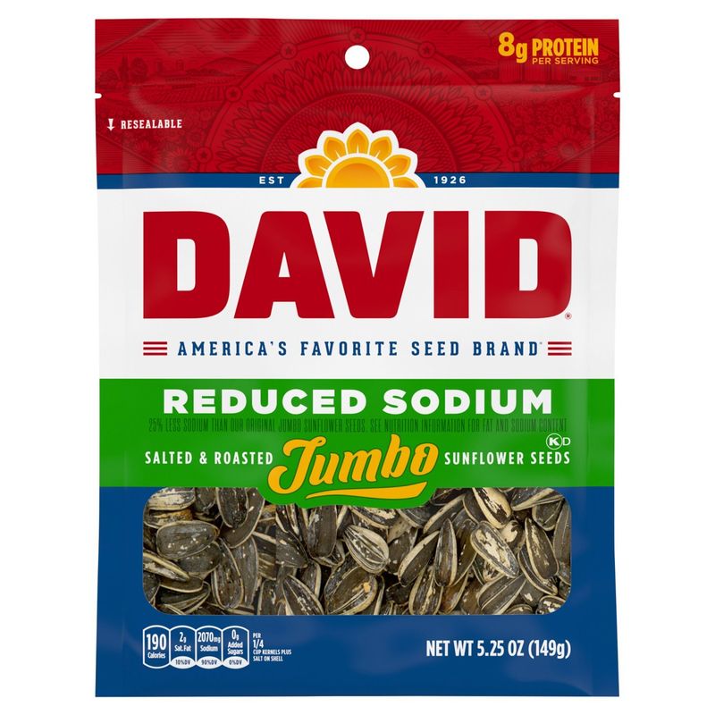David Reduced Sodium Salted &amp; Roasted Jumbo Sunflower Seeds, 5.25 oz