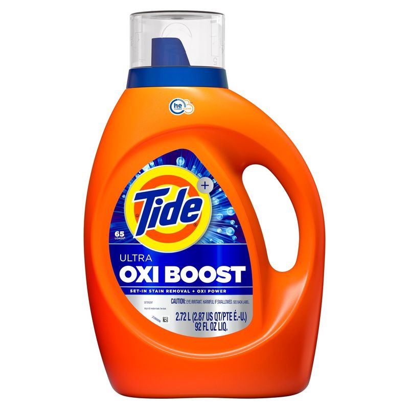 Tide Ultra Oxi Boost Liquid Laundry Detergent, Advanced Stain Remover, 92 fl oz, 65 Loads